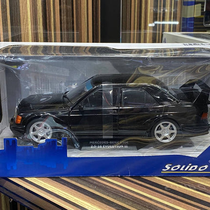 Solido 1:18 Mercedes-Benz 190E Resin Model Car Black - studio product photo of the scale model