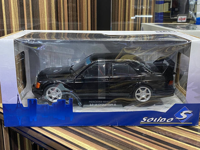 Solido 1:18 Mercedes-Benz 190E Resin Model Car Black - studio product photo of the scale model