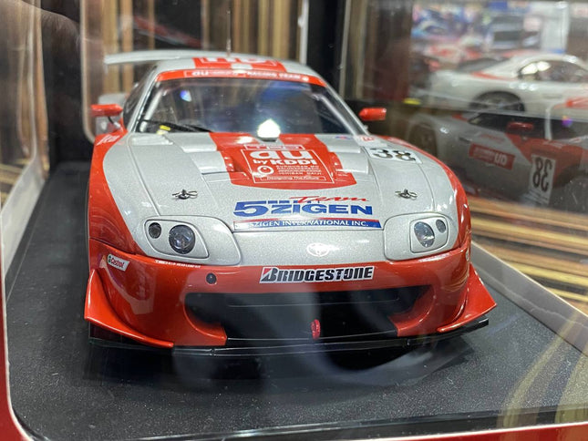 AutoArt Toyota Supra 2003 JGTC AU CERUMO #38 Silver 1:18 Resin Model Car - studio product photo of the scale model