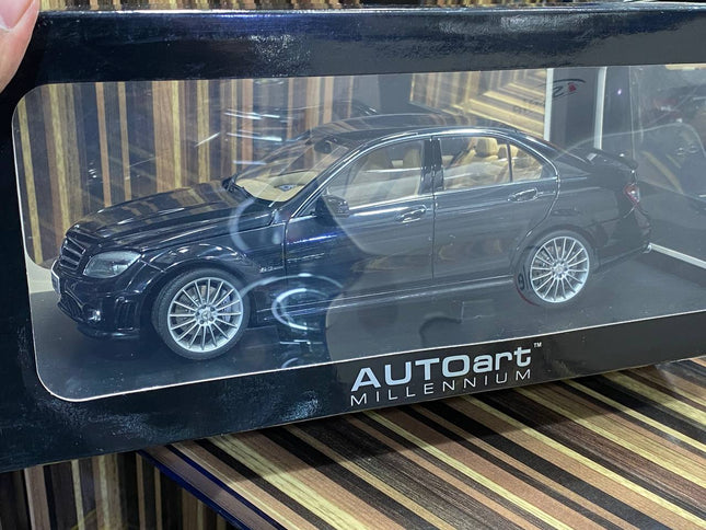 AutoArt Mercedes-Benz C63 AMG Black 1:18 Diecast Model Car - detailed collector display model