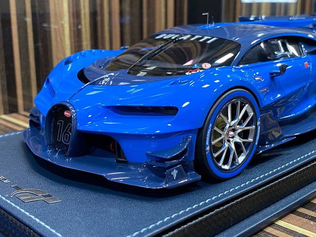1/18 Resin Bugatti Vision GT Blue Model Car by MR Collection - studio product photo of the scale model