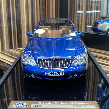 MotorHelix 1:18 Mercedes-Maybach 62S Landaulet Resin Model Blue Silver - studio product photo of the scale model