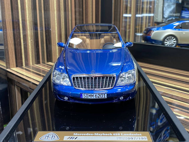 MotorHelix 1:18 Mercedes-Maybach 62S Landaulet Resin Model Blue Silver - studio product photo of the scale model