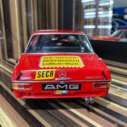 Minichamps 1:18 Mercedes-Benz 300SEL 6.8 Red Diecast Model Car - studio product photo of the scale model