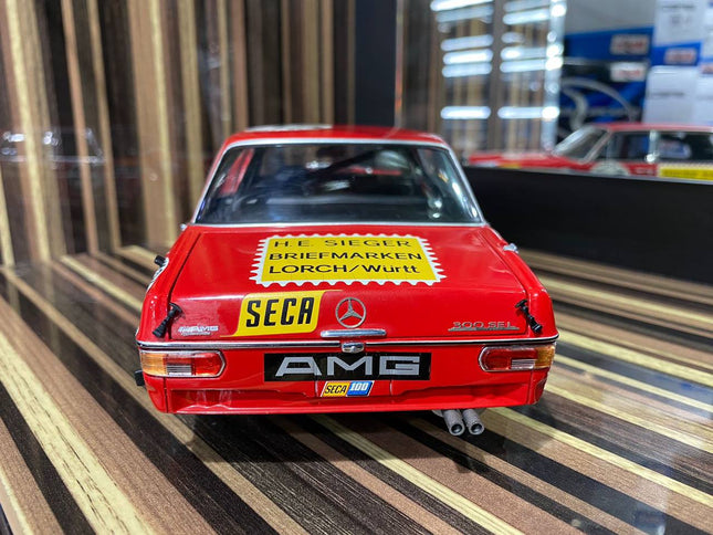 Minichamps 1:18 Mercedes-Benz 300SEL 6.8 Red Diecast Model Car - studio product photo of the scale model