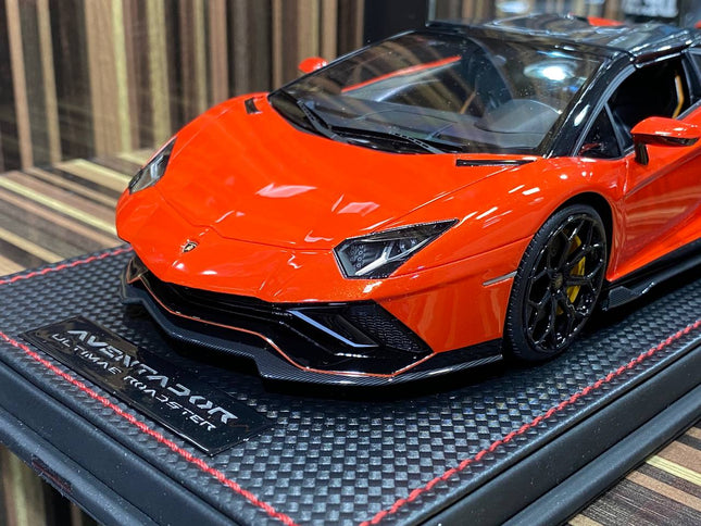 MR Lamborghini Aventador Ultimae Road 1:18 Resin Red Limited Edition Diecast Model Car - studio product photo of the scale mo