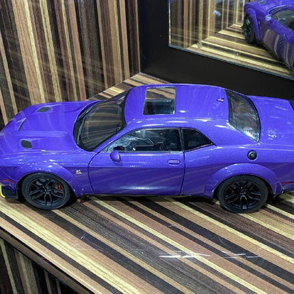Solido 1/18 Dodge Challenger R/T SCAT Pack Widebody Purple Diecast - studio product photo of the scale model