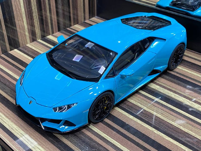 AutoArt Lamborghini Huracan EVO Blue 1:18 Diecast Model Car - studio product photo of the scale model