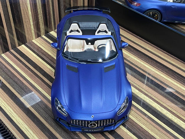 GT Spirit Mercedes-Benz AMG GT R Roadster 1:18 Resin Scale Model Car Blue - studio product photo of the scale model