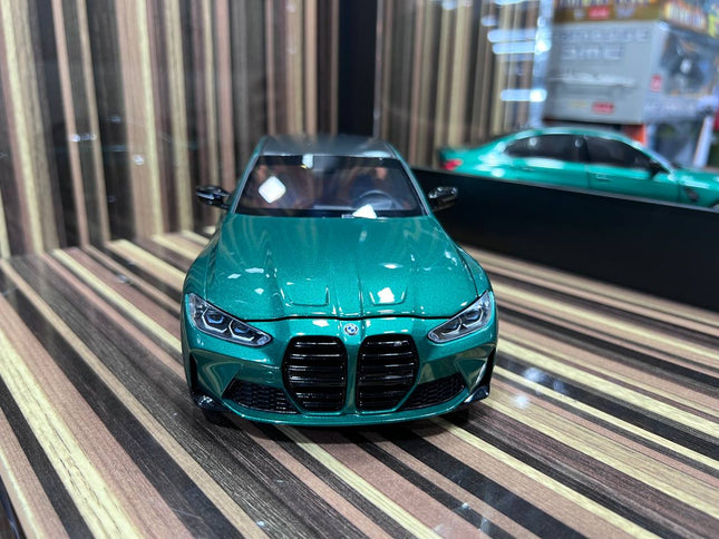 Minichamps BMW M3 2020 1:18 Green Diecast Model Car - studio product photo of the scale model
