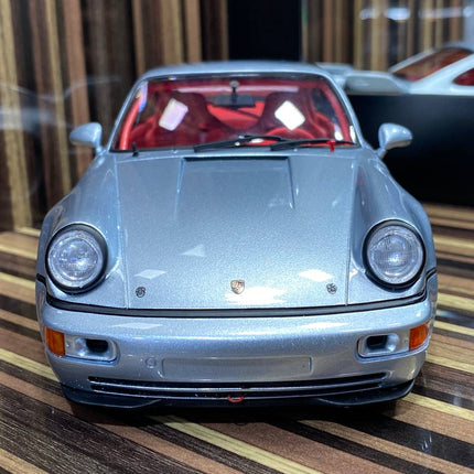 GT Spirit 1:18 Porsche 964 RSR 3.8 Silver Resin Model Car - studio product photo of the scale model