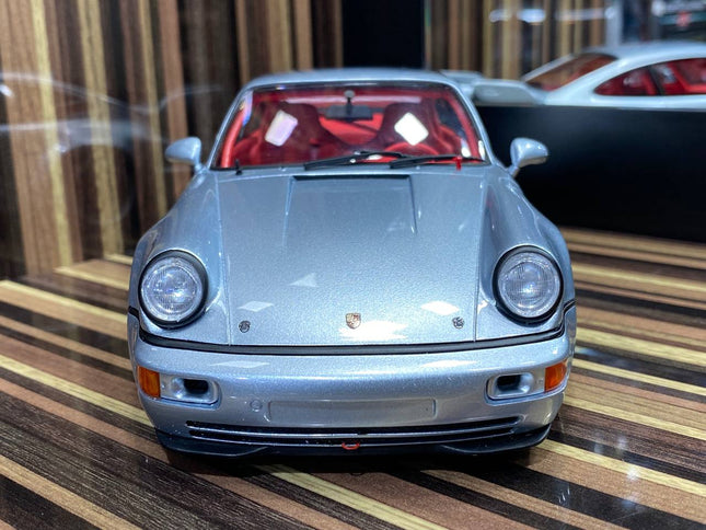 GT Spirit 1:18 Porsche 964 RSR 3.8 Silver Resin Model Car - studio product photo of the scale model
