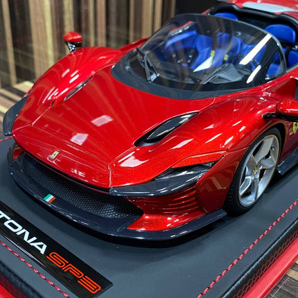 MR Ferrari Daytona SP3 1/18 Resin Rosso Magma Red Diecast Model - studio product photo of the scale model