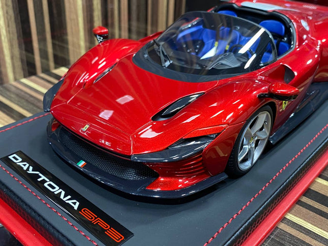 MR Ferrari Daytona SP3 1/18 Resin Rosso Magma Red Diecast Model - studio product photo of the scale model