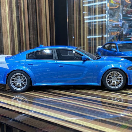 1/18 Diecast Dodge Charger SRT Hellcat Blue GT Spirit Scale Model Car - studio product photo of the scale model
