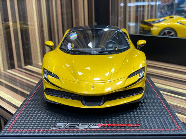 MR 1:18 Ferrari SF90 Stradale Giallo Montecarlo Resin Model - studio product photo of the scale model