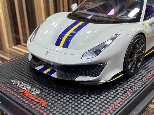 MR Collection Ferrari 488 Pista 1:18 Resin Model Car Grey - studio product photo of the scale model