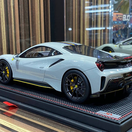 MR Collection Ferrari 488 Pista 1:18 Resin Model Car Grey - fine detailed model replica