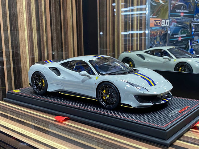MR Collection Ferrari 488 Pista 1:18 Resin Model Car Grey - detailed collector display model
