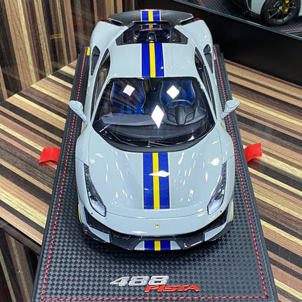 MR Collection Ferrari 488 Pista 1:18 Resin Model Car Grey - showroom-quality model replica