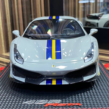MR Collection Ferrari 488 Pista 1:18 Resin Model Car Grey - scale model collectible piece