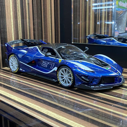 1/18 Diecast Ferrari FXX K EVO #27 Blue Bburago Scale Model Car - showroom-quality model replica