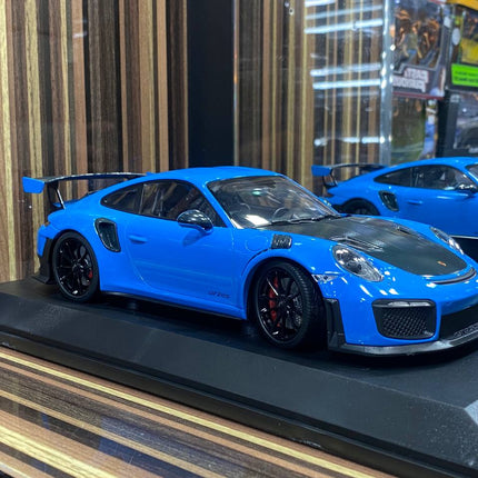 Minichamps Porsche 911 GT2 RS 2018 1:18 Blue Resin Model Car - detailed collector display model