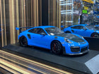 Minichamps Porsche 911 GT2 RS 2018 1:18 Blue Resin Model Car - detailed collector display model