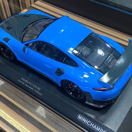 Minichamps Porsche 911 GT2 RS 2018 1:18 Blue Resin Model Car - scale model for display