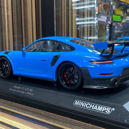 Minichamps Porsche 911 GT2 RS 2018 1:18 Blue Resin Model Car - showroom-quality model replica