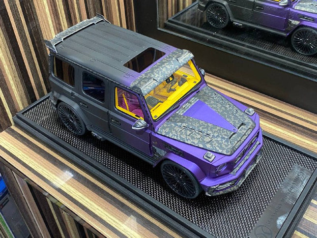 Motorhelix 1/18 Mercedes-Benz G63 MANSORY 50th UAE Edition Black/Purple Resin Model - studio product photo of the scale model