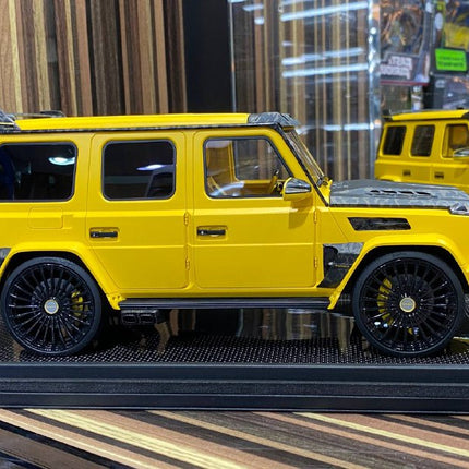 Motorhelix 1:18 Mercedes-Benz G63 MANSORY Yellow Resin Model - studio product photo of the scale model