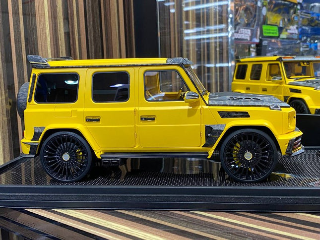 Motorhelix 1:18 Mercedes-Benz G63 MANSORY Yellow Resin Model - studio product photo of the scale model