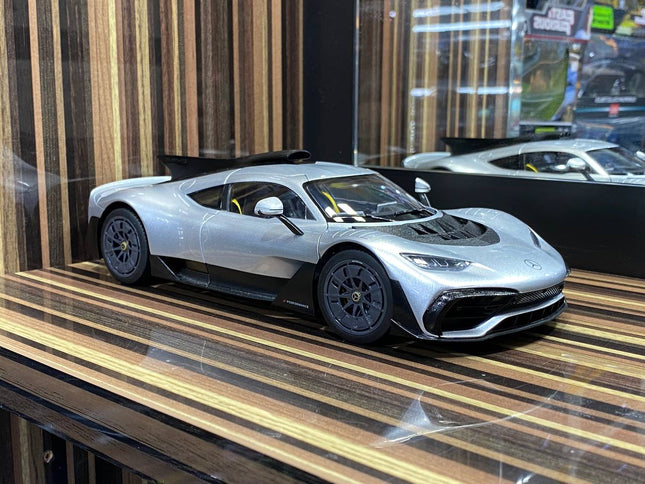 Minichamps 1:18 Mercedes-AMG One Dealer Edition Silver Diecast Model - detailed collector display model