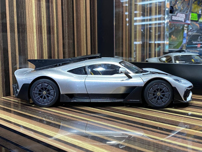 Minichamps 1:18 Mercedes-AMG One Dealer Edition Silver Diecast Model - studio product photo of the scale model