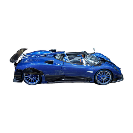 LCD Model Pagani Zonda HP Barchetta Blue Carbon 1:18 Diecast Model Car - studio product photo of the scale model