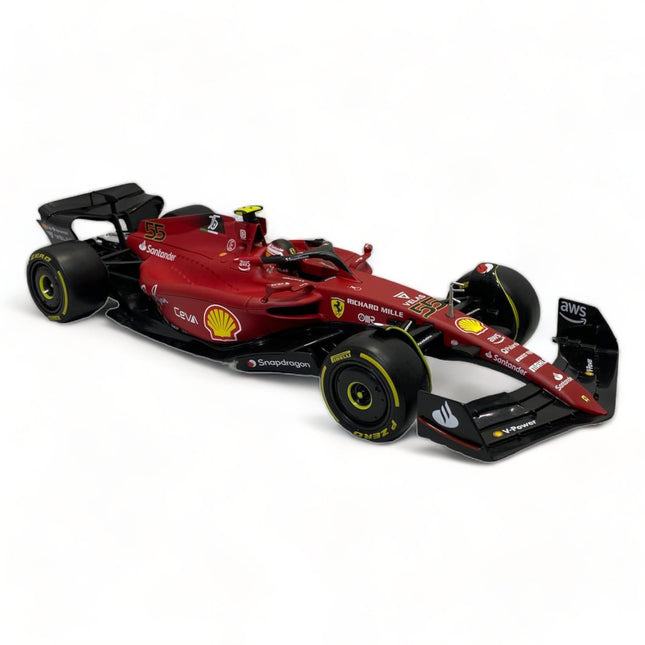 Bburago Ferrari F1-75 Carlos Sainz 1/18 Red Diecast Model Car - detailed collector display model