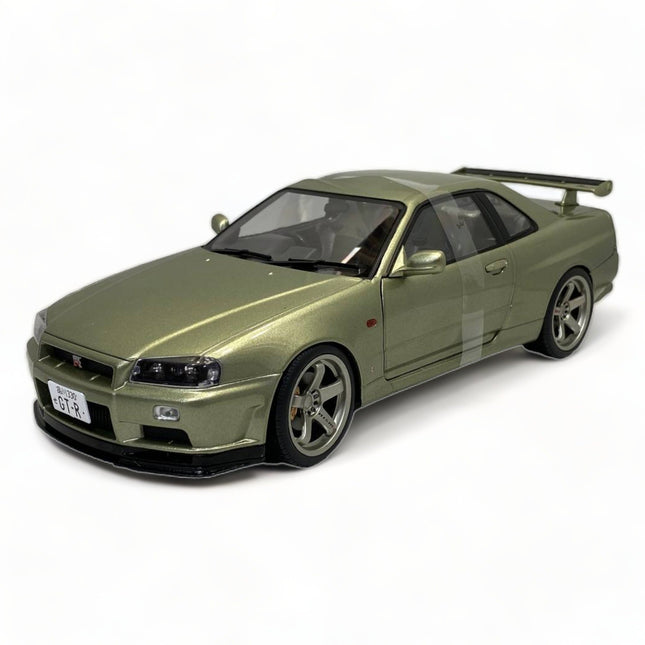 SOLIDO Nissan Skyline GT-R R34 1999 1:18 Diecast Model Car Green Metallic - detailed collector display model
