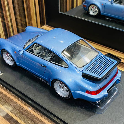Solido Porsche 964 Turbo 1990 1/18 Diecast Model Car Horizon Blue - scale model for display