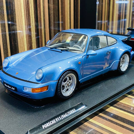 Solido Porsche 964 Turbo 1990 1/18 Diecast Model Car Horizon Blue - detailed die-cast style model