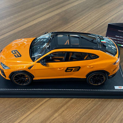 MR Collection Models Lamborghini Urus #63 1:18 Resin Model Orange Limited Edition - scale model for display