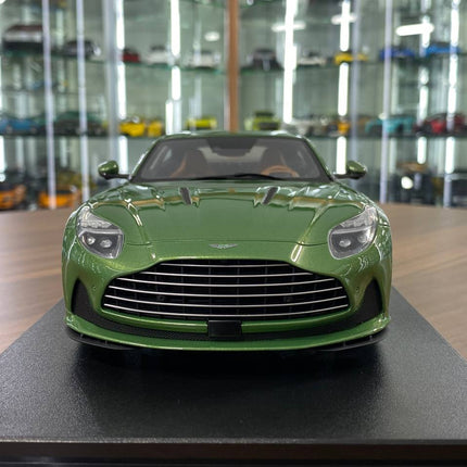 GT Spirit Aston Martin DB12 1/18 Resin Model Car Green Limited Edition - studio product photo of the scale model