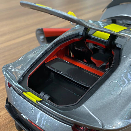 Bburago Signature Series Ferrari 812 Competizione 1:18 Diecast Model Car Grey Yellow Stripe - scale model collectible piece