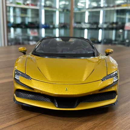 1/18 Diecast Ferrari SF90 Spider Gold Bburago Scale Model Car - studio product photo of the scale model