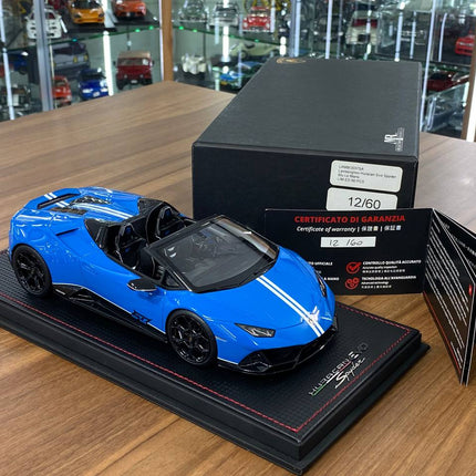 MR Collection 1/18 Lamborghini Huracan EVO Spyder Blu Le Mans Resin Model - hand-finished display model