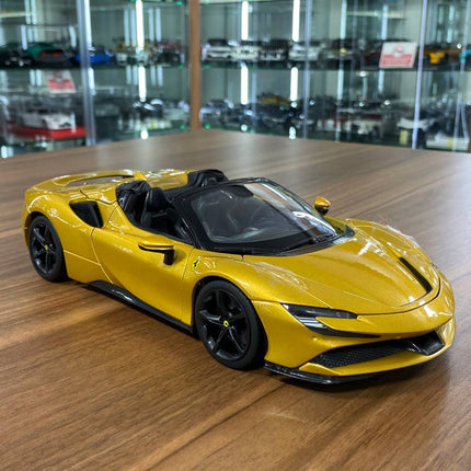 1/18 Diecast Ferrari SF90 Spider Gold Bburago Scale Model Car - detailed collector display model
