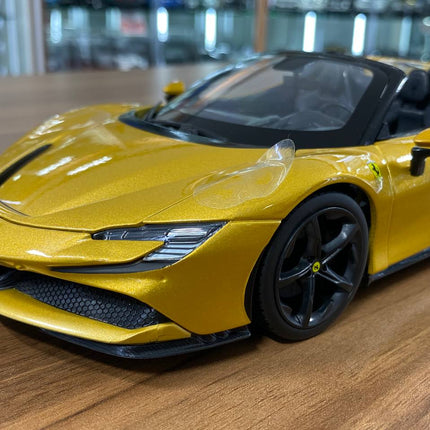 1/18 Diecast Ferrari SF90 Spider Gold Bburago Scale Model Car - detailed die-cast style model