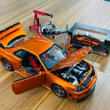 MotorHelix Nissan Skyline GT-R R34 Z-Tune Nismo 1/18 Diecast Model Metallic Orange - scale model collectible piece