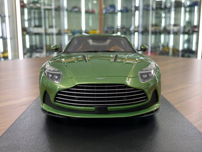 GT Spirit Aston Martin DB12 1:18 Green Resin Model Car - studio product photo of the scale model