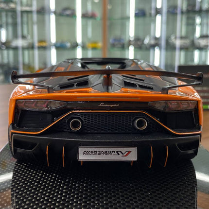 MR Collection Models Lamborghini Aventador Roadster SVJ 1:18 Arancio Atlas 63 Livery - scale model for display